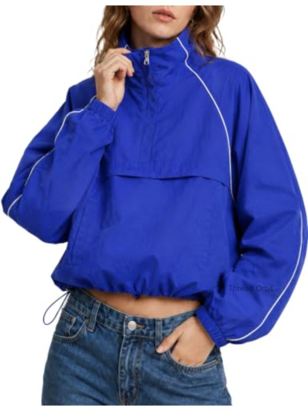 Womens Cropped Windbreaker Jacket Lightweight Half Zip Track Jacket